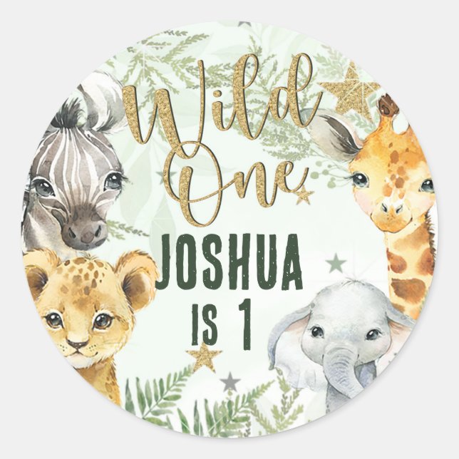 Wild One Safari Animals Round Stickers (Vorderseite)