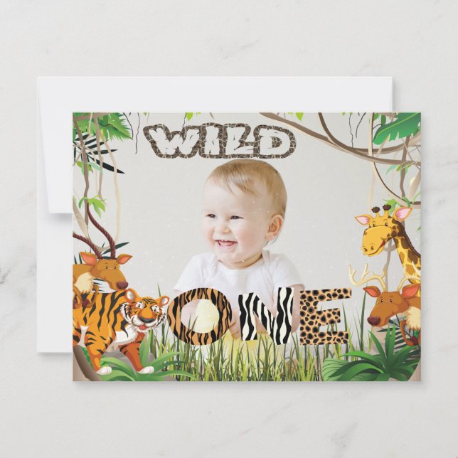 Wild One Safari Animals Safari Foto Boy Invitatio Einladung (Vorderseite)