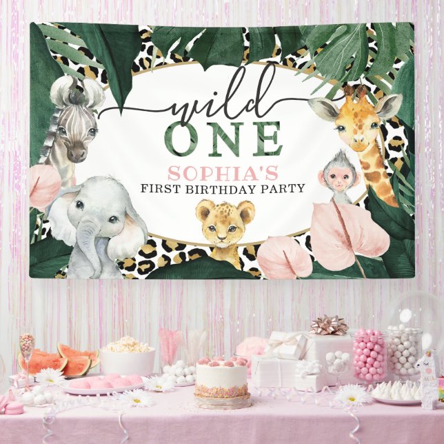 Wild One Safari Animaux Anniversaire Bannière de f (Fête)