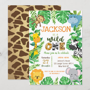 Wild One Safari Animaux Anniversaire Invitations