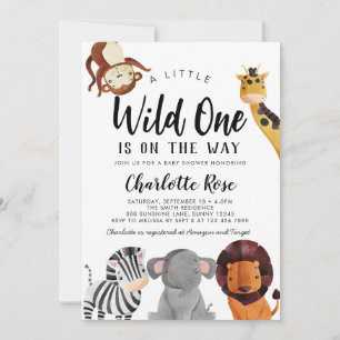 Wild One Safari Animaux Baby shower Invitation GAR