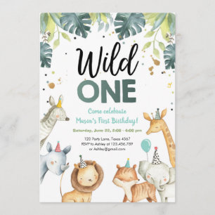 Wild One Safari Animaux Première Invitation Annive