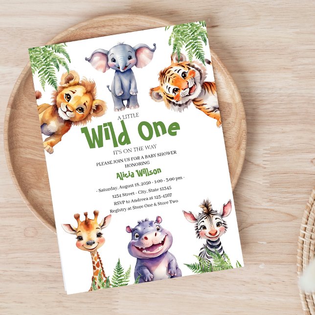 Wild One Safari Baby Animals Boy Baby Shower Einladung (a little wild one baby shower invitation)
