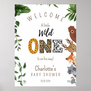 Wild One Safari Baby Dusche Begrüßungszeichen Poster