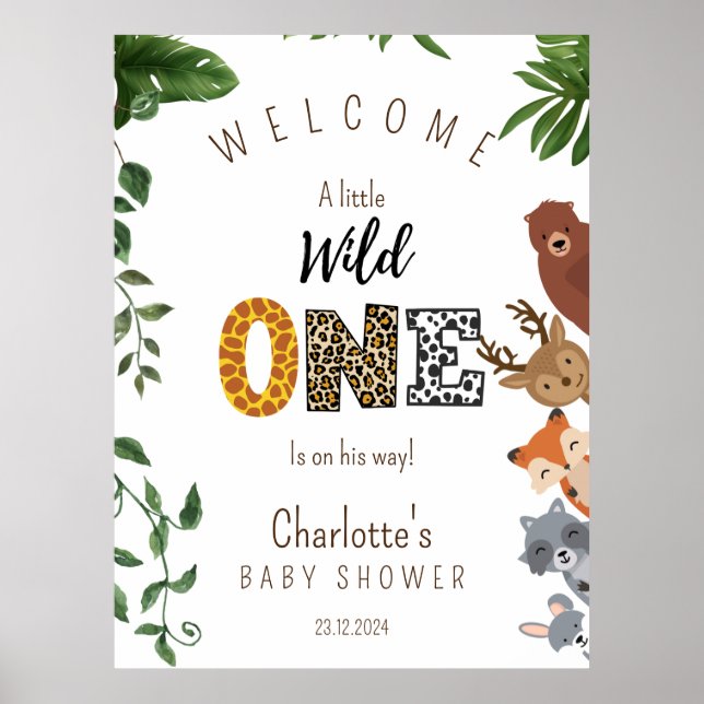 Wild One Safari Baby Dusche Begrüßungszeichen Poster (Vorne)