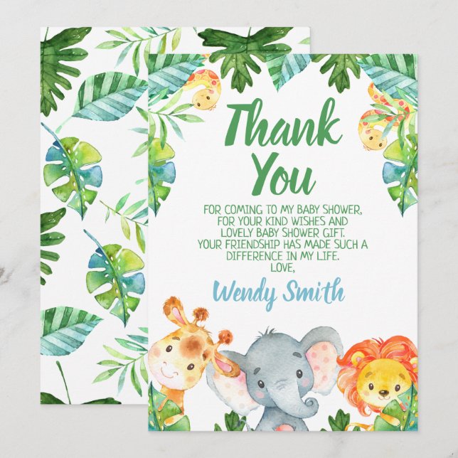 Wild One Safari Baby Dusche Danke Karte (Vorne/Hinten)