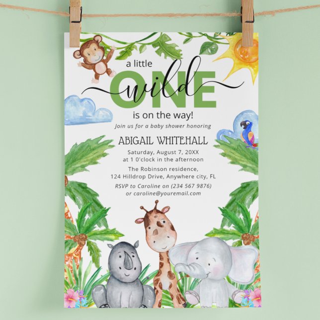 Wild One Safari | Baby-Dusche in tierischer Aquare Einladung (Von Creator hochgeladen)