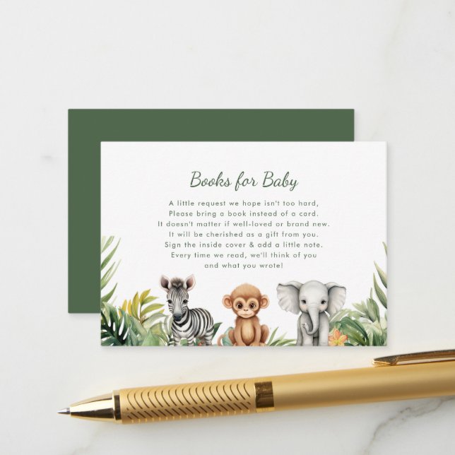 Wild One Safari Baby shower Livres pour carte bébé (Devant/Arrière en situation)