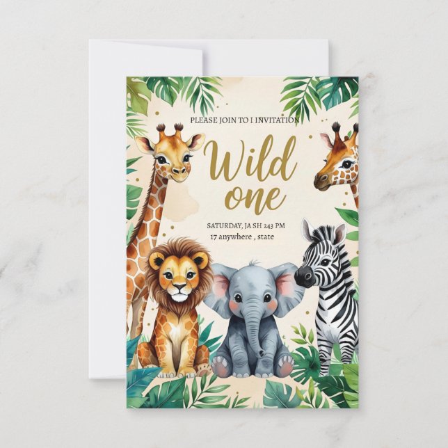 Wild One Safari Birthday Invitation (Devant)