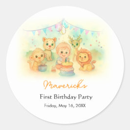 Wild One Safari Boy 1st Birthday Jungle Party Runder Aufkleber