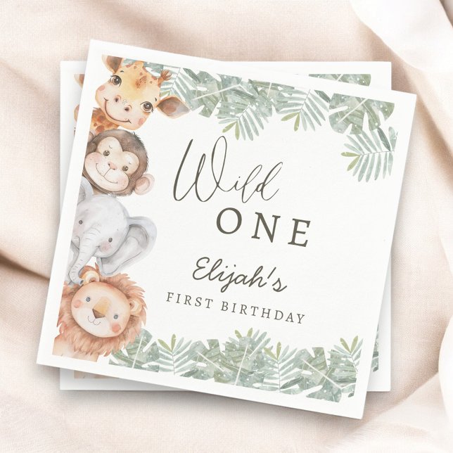 Wild One Safari Boy's 1st Birthday Serviette (Von Creator hochgeladen)