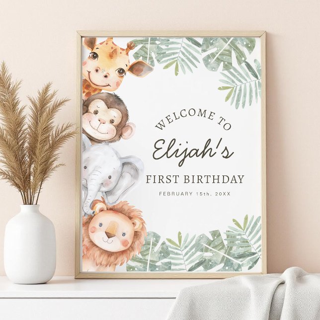 Wild One Safari Boy's 1st Birthday Welcome Sign Poster (Von Creator hochgeladen)