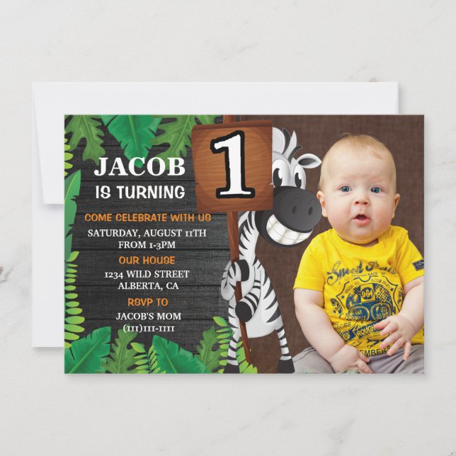 Wild One Safari Custom Foto Geburtstag Einladung (Vorderseite)