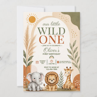 Wild One Safari Erster Geburtstag Einladung