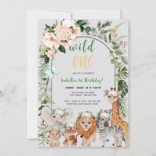 Wild One Safari feuilles Invitation d'anniversaire