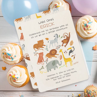Wild One Safari First Birthday Invitation for Boys Einladung