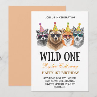 Wild One Safari First Birthday – Jungle Animal Einladung