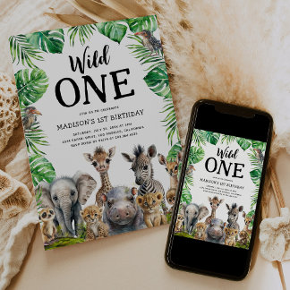 Wild One Safari First Birthday Party Einladung