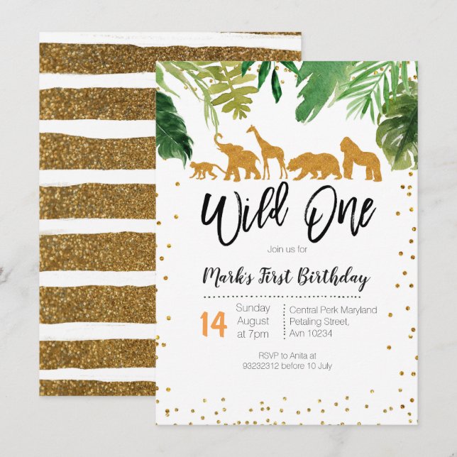 Wild One Safari Geburtstag Einladung (Vorne/Hinten)