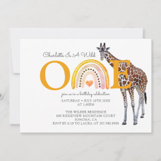 Wild One Safari Giraffe Girl's First Birthday Einladung