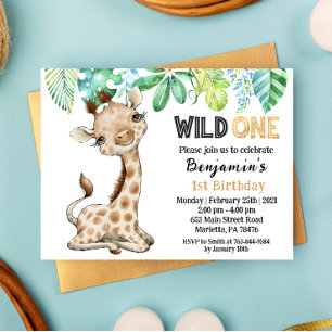 Wild One Safari Giraffe Invitation Anniversaire