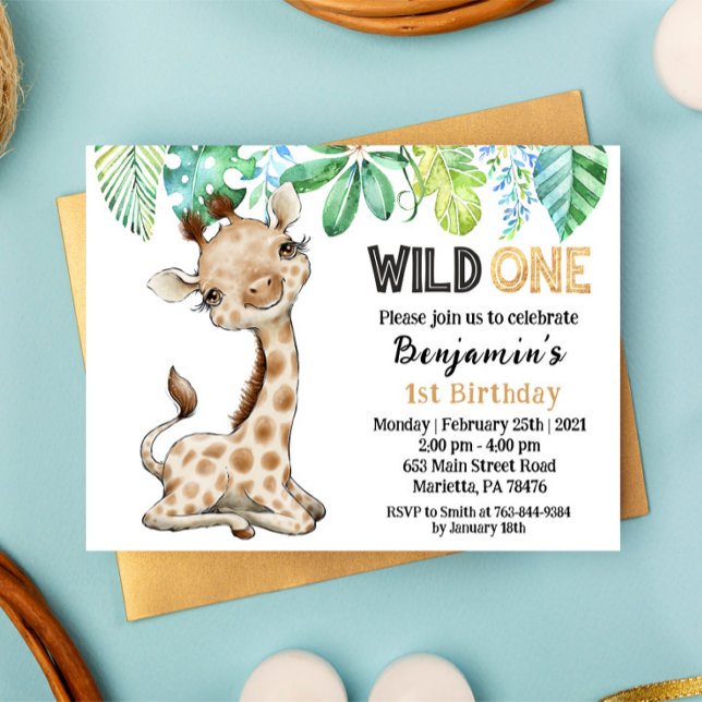 Wild One Safari Giraffe Invitation Anniversaire (Créateur téléchargé)