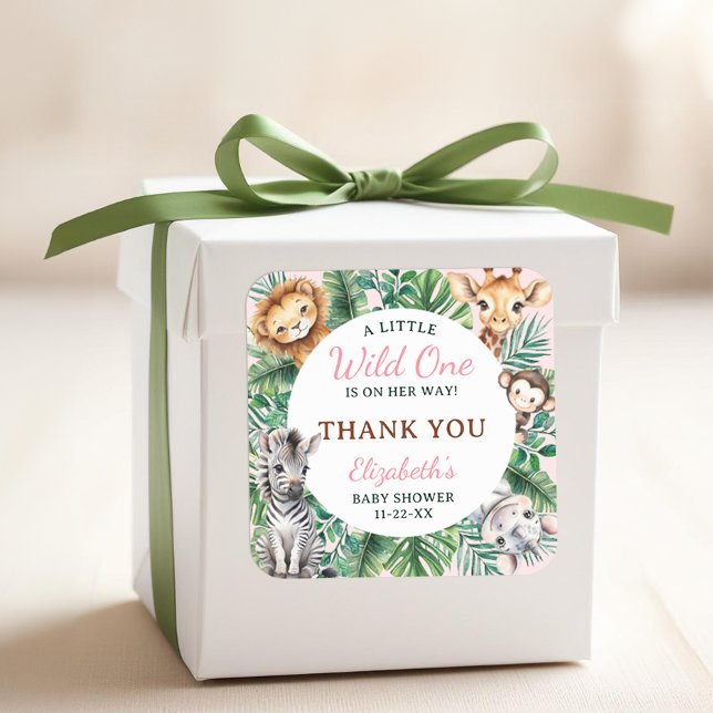 Wild One Safari Girl Babydusche Danke Sticker (Favor Sticker)