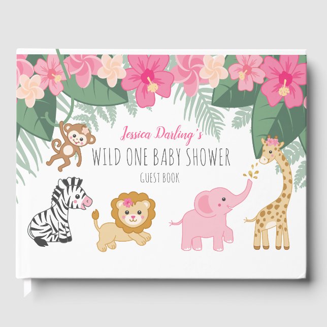 Wild one Safari / Girl Jungle BABY Dusche willkomm Gästebuch (Vorderseite)