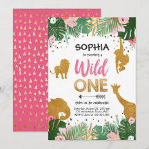 Wild One Safari Gold Girl Pink Animals Geburtstag