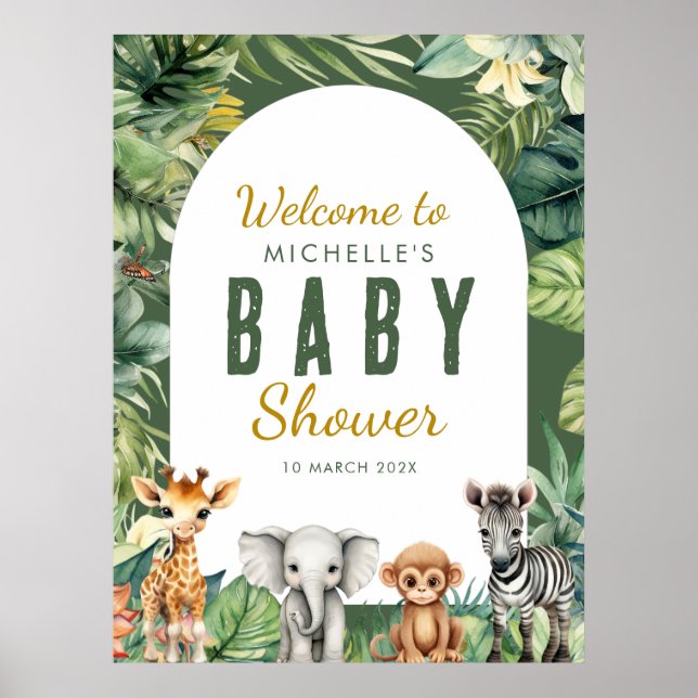 Wild One Safari Greenerenery Baby Dusche Begrüßung Poster (Vorne)