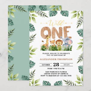 Wild One Safari Grüner Dschungel 1. Geburtstag Par Einladung
