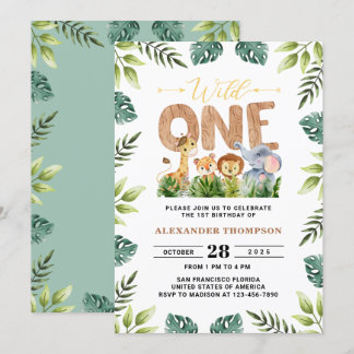 Wild One Safari Grüner Dschungel 1. Geburtstag Par Einladung