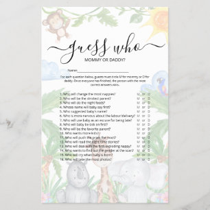 Wild One Safari 'Guess Who' Babyparty-Spiel Flyer