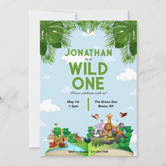 Wild One Safari Jungle 1er Invitation anniversaire (Devant)