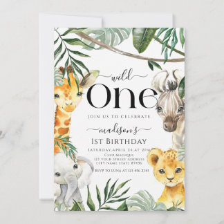 Wild One Safari Jungle Animal Boy 1st Birthday Einladung