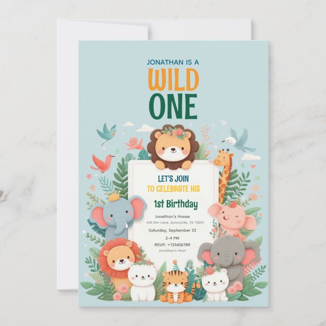 Wild One Safari Jungle Animal - Einladung zum Gebu (Vorderseite)