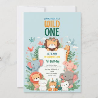 Wild One Safari Jungle Animal Invitation Anniversa