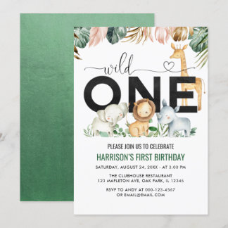 Wild one Safari Jungle Animals 1. Geburtstag Einladung