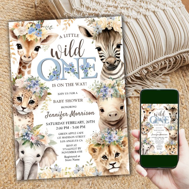 Wild One Safari Jungle Animals Boy Baby Shower Einladung (Von Creator hochgeladen)