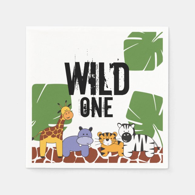 Wild One | Safari Jungle Animals | Erster Geburtst Serviette (Vorderseite)
