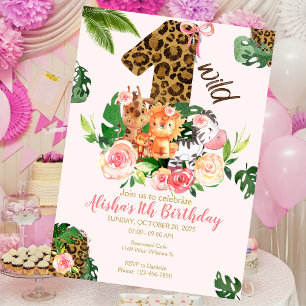 Wild One Safari Jungle Animals Geburtstag Einladun Einladung