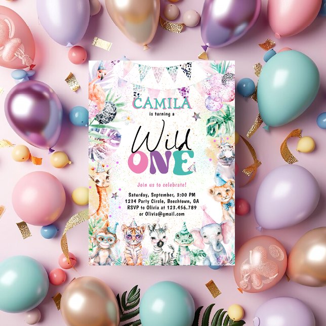 Wild One Safari Jungle Animals Geburtstag Einladung (Von Creator hochgeladen)