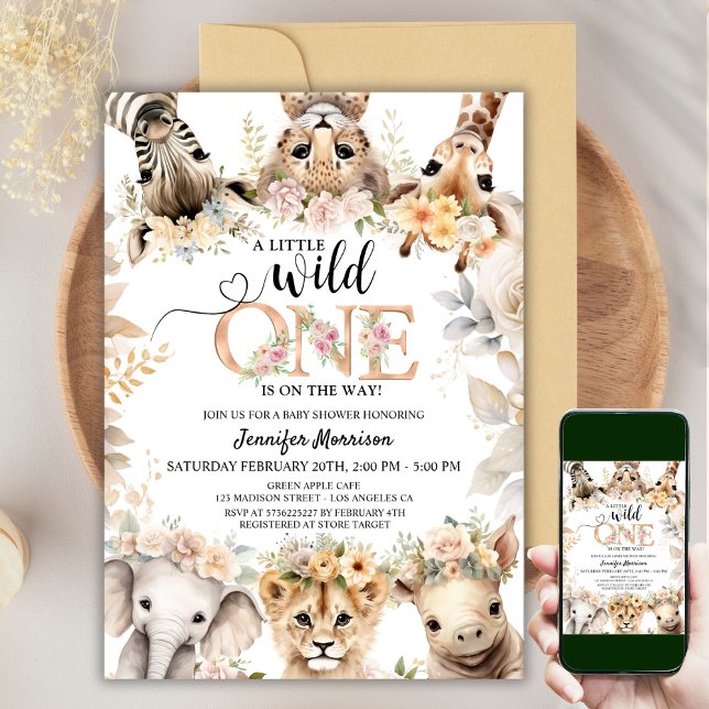 Wild One Safari Jungle Animals Girl Baby Dusche Einladung (Von Creator hochgeladen)