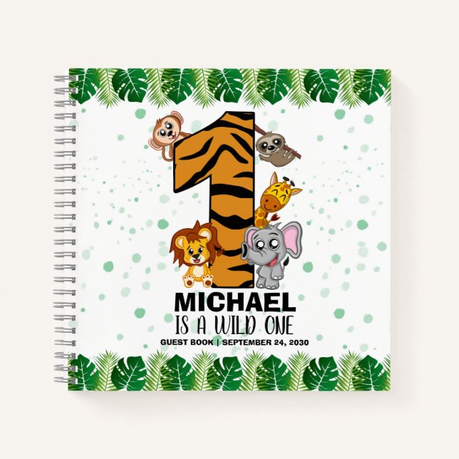 Wild One Safari Jungle First Birthday Gästebuch Notizbuch (Vorderseite)