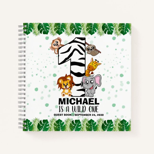 Wild One Safari Jungle First Birthday Guest Notizbuch (Vorderseite)