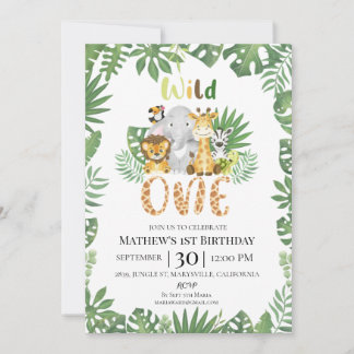 Wild One Safari Jungle Première Invitation d'anniv