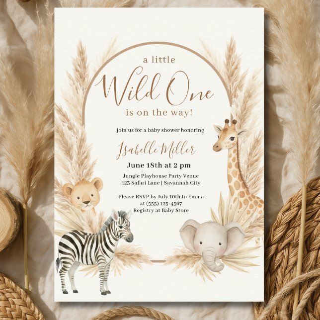Wild One Safari Pampas Boho Babydusche Einladung (Von Creator hochgeladen)