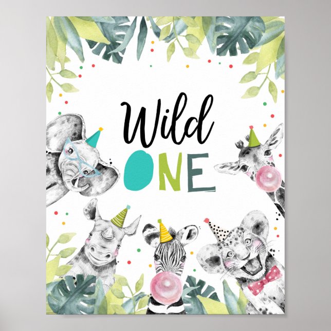 Wild One Safari Party Animals First Birthday Sign Poster (Vorne)