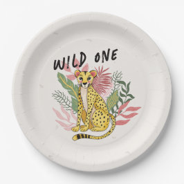 Wild One Safari Pink Cheetah Kids Birthday Party Pappteller