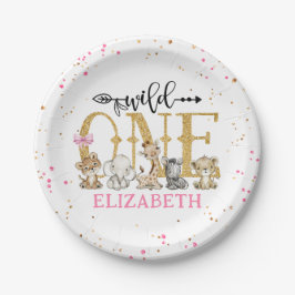 Wild One Safari Pink Glitzer Erstes Geburtstagspap Pappteller